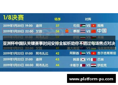亚洲杯中国队关键赛事时间安排全解析助你不错过每场焦点对决 亚洲杯中国队关键赛事时间安排全解析助你不错过每场焦点对决